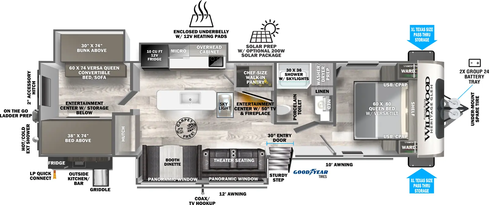 Heritage Glen Travel Trailers 310BHI Floorplan